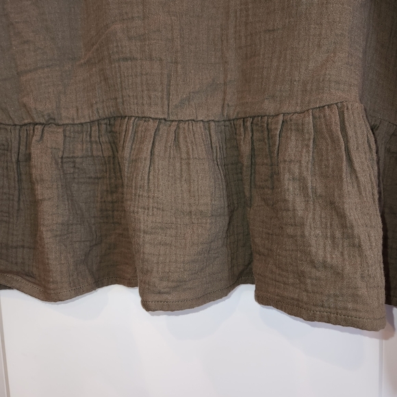 NWT Copper Key Olive Long Sleeve Peplum Top Size L Crinkle Cotton Fabric Soft - Picture 5 of 14